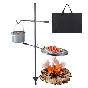 Swivel Campfire Grill Heavy Duty Steel Open Fire Cooking Grate Adjustable - Picture 1 of 12