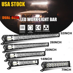 7"14"20"26"32" Dual Row LED Light Bar Spot Flood Combo for UTV ATV Truck Boat - Picture 1 of 22