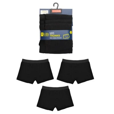 TOM FRANKS Boys/kids 3 Pack Boxer Trunks Underwear Shorts Black Waistband Age 7-13 Cotton