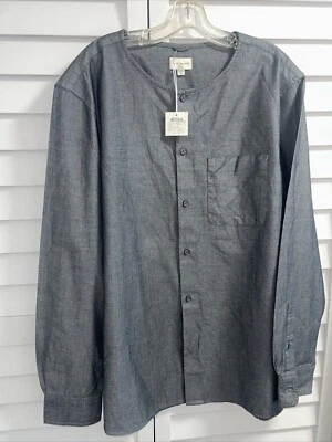 New Club Monaco Men’s Band Collar 100% Gray Cotton L/S Button Up Shirt Xl - Image 1 of 4