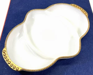 Vintage Fire King Milk Glass Divided Relish Dish Gold Beaded Rim MCM Atomic USA - Picture 1 of 12