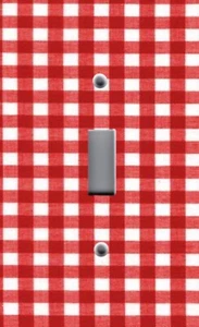 ROT GINGHAM KARO SCHLAFZIMMER BADEZIMMER DEKOR Lichtschalter Wandplatte Steckdose Stecker - Bild 1 von 26