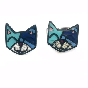 Romero Britto Diamond White Gold Cat Cufflinks X OC 18k Enamel - Picture 1 of 7