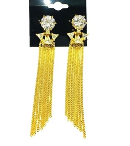 MODE4EVER - WOMEN FASHION - DESIGNER DROP EARNINGS -GOLD PLATED - Picture 1 of 2