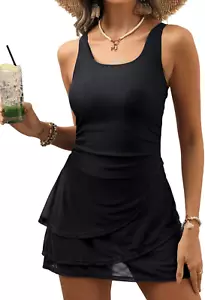 Women One Piece Swim Dress Swimsuit Tummy Control Modest Swim Skirt Bathing Suit - Picture 1 of 12