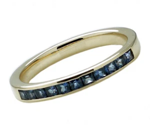R129 Genuine 9K Gold Natural Princess-cut Sapphire Half-eternity Channel Ring - Picture 1 of 5