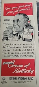 Whisky bourbon Cream Of Kentucky 1949 Norman Rockwell arte cejas nariz anuncio - Imagen 1 de 1
