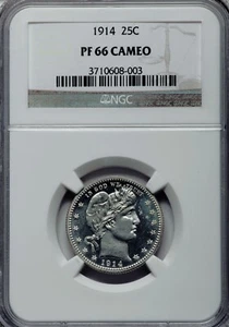 1914 NGC PR66 CAMEO $5500-PCGS 380 Minted- Lowest 1859-Now PROOF! Barber Quarter - Picture 1 of 4