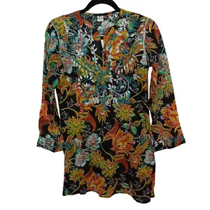 Raj Womens Tunic Blouse Size S 100% Cotton Long Sleeve Side Slit Top - Picture 1 of 11