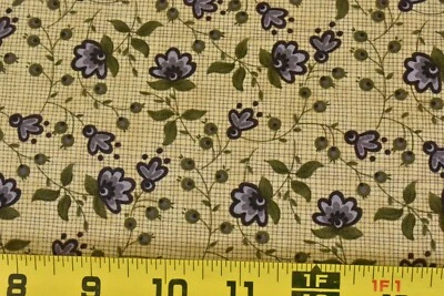 By 1/2 Yd, Lavender & Olive Floral on Tan Quilt Cotton, Moda, Gervais, V407 - Image 1 of 4