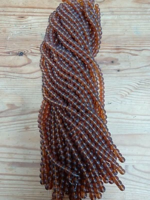 Dark Amber Frosted Glass Beads Round 8mm 45 Beads Per Strand 1 X Strand - Image 1 of 4