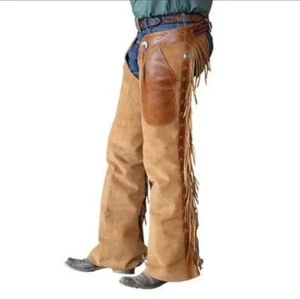 Pantalones de cuero de gamuza Western Cowboy Best Chap con flecos de montar - Imagen 1 de 4