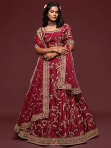 Lehenga Choli Bollywood Maroon Lehenga Designer Party Indian Wedding Saree Sari - Picture 1 of 4