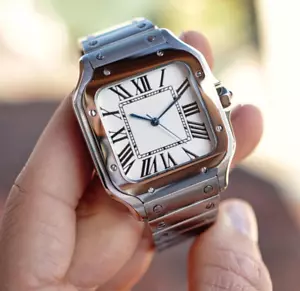 Custom Mod 38mm White Dial Square Santos Style NH35 Seiko Automatic Watch - Picture 1 of 12