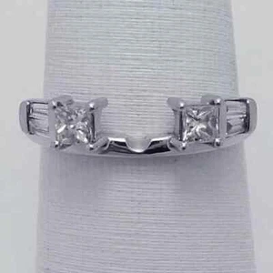 Princess Cut Lab-Created Diamond Enhancer Wrap Guard Ring 14K White Gold Plated - Picture 1 of 4