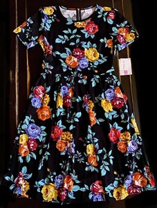 Neu mit Etikett LuLaRoe VINTAGE FLORAL Amelia Kleid SCHWARZ M 10 12 ROT gelb FLIEDER orange - Bild 1 von 5