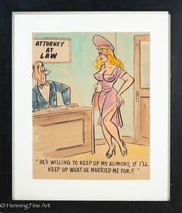 Vintage Illustration Painting Lawyer Attorney Marital Law Humor, Framed & Fine - Picture 1 of 8