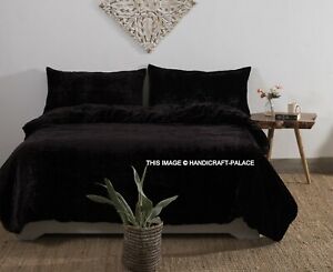 Luxurious Duvet Cover Set Ultra Soft Black Crushed Velvet Bedding Blanket Cover
