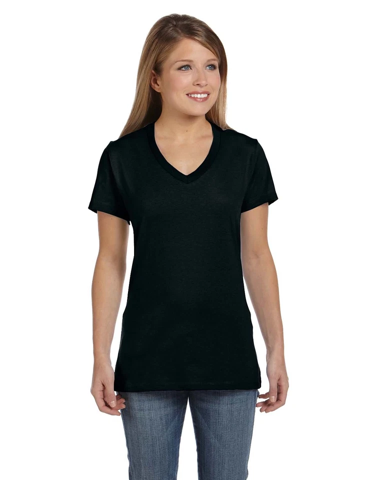 Hanes Womens T-Shirt 100% Cotton 4.5 oz Short Sleeve V-Neck nano Tee S04V - Image 1 of 1