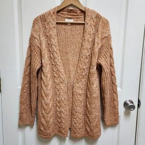 Nine West Sweater Womens M Brown Cream Metallic Chunky Knit Open Cardigan - Picture 1 of 12