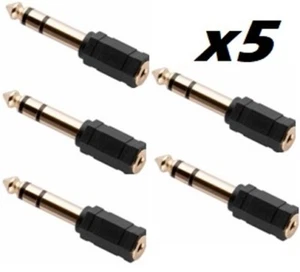 3.5mm STEREO JACK SOCKET TO 6.35 PLUG HEADPHONE ADAPTOR CONNECTOR GOLD *5 PACK* - Picture 1 of 5