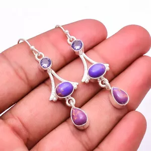 Copper Purple Turquoise Multi Collet 925 Sterling Silver Earring 2.03" E29 - Picture 1 of 2