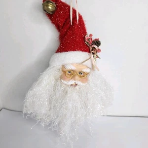 Testa di Babbo Natale ornamento barbuto bordo oro bicchieri da appendere ornamento natalizio - Foto 1 di 11