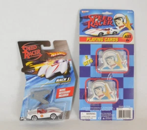 Speed Racer Hot Wheels MACH 5 W/ SAW BLADES MOC Mattel 2007 & PLAYING CARDS New - Picture 1 of 17