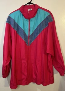 Vintage 80s Funky Jacket Pop Of Hot Pink,Teal Women’s Plus Size 2X Windbreaker - Picture 1 of 11