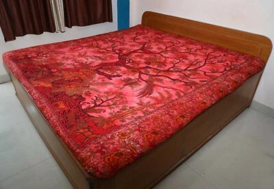 Tree Of Life Cotton Printed Queen Size Bed Sheet/Bed Spread & Wall Hanging Red - Image 1 of 3