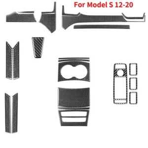 Real Carbon Fiber Auto Interior Trim Set Cover Decal for Tesla Model S 12-20 - Picture 1 of 10