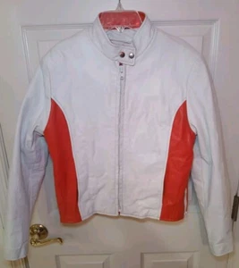 Vintage UNIK leichte Premium Lederjacke Damen Medium weiß orange - Bild 1 von 7