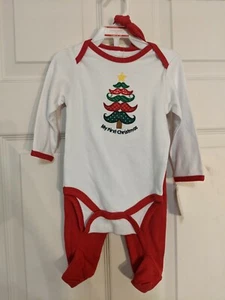 My First Christmas 3-6 months 3 piece set Christmas Tree Holiday Moustache ~NWT - Picture 1 of 7