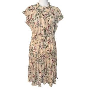 NWT Current Air Women’s Dress Sz L Pink Multicolor Floral Ruffle Elastic Waist - Picture 1 of 13