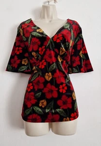Seasalt Size 26-28 RRP £73 BNWT Black/Red/Green Floral Pattern V-Neck Velvet Top - Picture 1 of 13