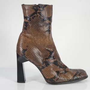 Buffalo London Boots Vintage 90s Snake Exotic Leather Python Brown Square Toe 7 - Picture 1 of 14