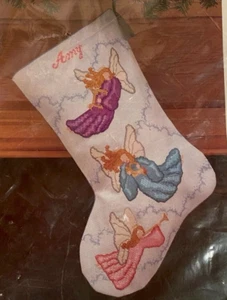 Vtg Sunset Angels on High Musical Harp Christmas Cross Stitch Stocking Kit 2906 - Picture 1 of 3