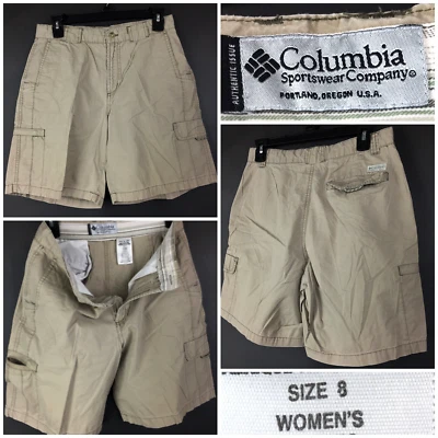 Pantalones cortos de viaje Columbia para mujer talla 8 (28 pulgadas de cintura) de algodón caqui con bolsillo de carga Foto 1 de 4