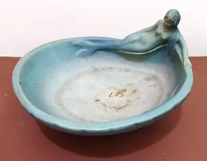 VAN BRIGGLE SIGNIERT ANTIKE KERAMIK "SIRENE des MEERES" MEERJUNGFRAU KONSOLE SCHALE MUSCHEL - Bild 1 von 12