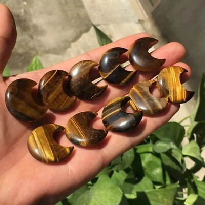 10pc Natural tiger's eye jasper Quartz hand Carved moon crystal Reiki healing - Image 1 of 4