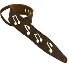 Henry Heller Garment Leather Guitar Strap- Music Notes brown w/ white