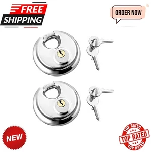 Serrures à Disque, Lot de 2 Serrures de Rangement à Disque Cadenas à Clé en Acier Résistant pour Rangement - Photo 1/6