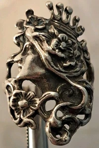 Anillo Vintage Plata Esterlina Art Nouveau MUJER PRINCESA CORONA Banda Cónica Talla 7 - Imagen 1 de 8