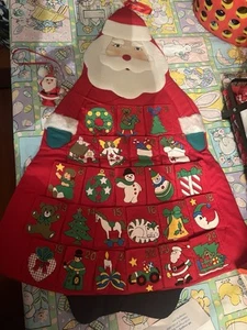 VTG Red Santa Claus Advent Calendar Christmas Countdown Santa Mover 19x28" 90s - Picture 1 of 7