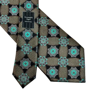 ERMENEGILDO ZEGNA Mens 100% Silk Necktie ITALY Floral Gray Medallions 3.5” 60” - Picture 1 of 20