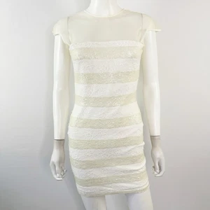 Dress The Population White & Cream Striped Lace Mini Dress Size M Preppy Summer - Picture 1 of 7