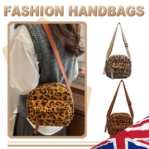 Women Retro Leopard Crossbody Bag Corduroy Casual Satchel Bag Ladies Outdoor Bag - Picture 1 of 13