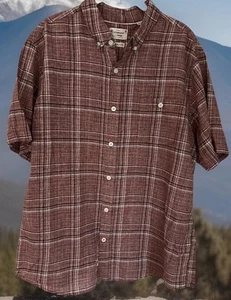 Men’s Weatherproof Vintage S/S Washable Linen Shirt XL Barn Red Plaid - Picture 1 of 9