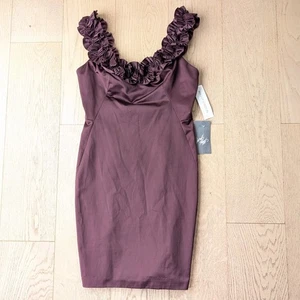 Vestido de fiesta de cóctel Maggy London talla 10 púrpura con volantes cuello sin mangas - Imagen 1 de 12