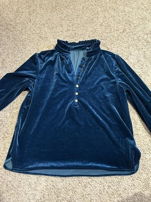 Blusa de terciopelo manga larga azul Marjorie Foto 1 de 4